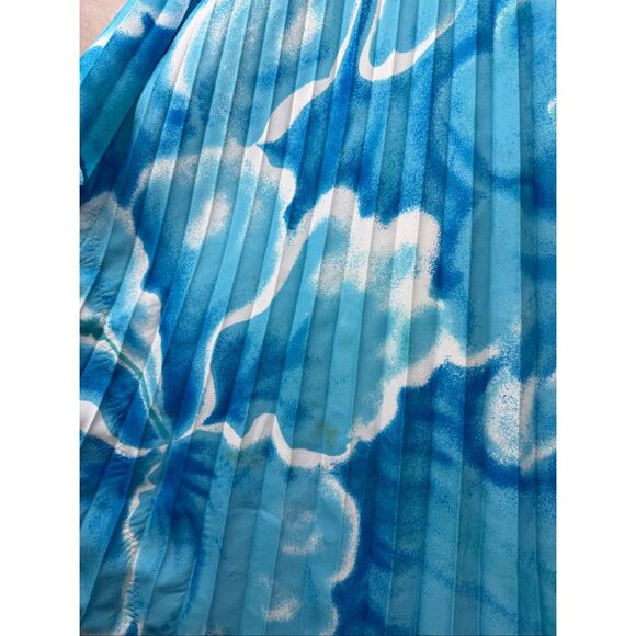 Vintage Hawaiian Kaftan Accordion Pleats Large XL Blue Floral - Picture 9 of 11
